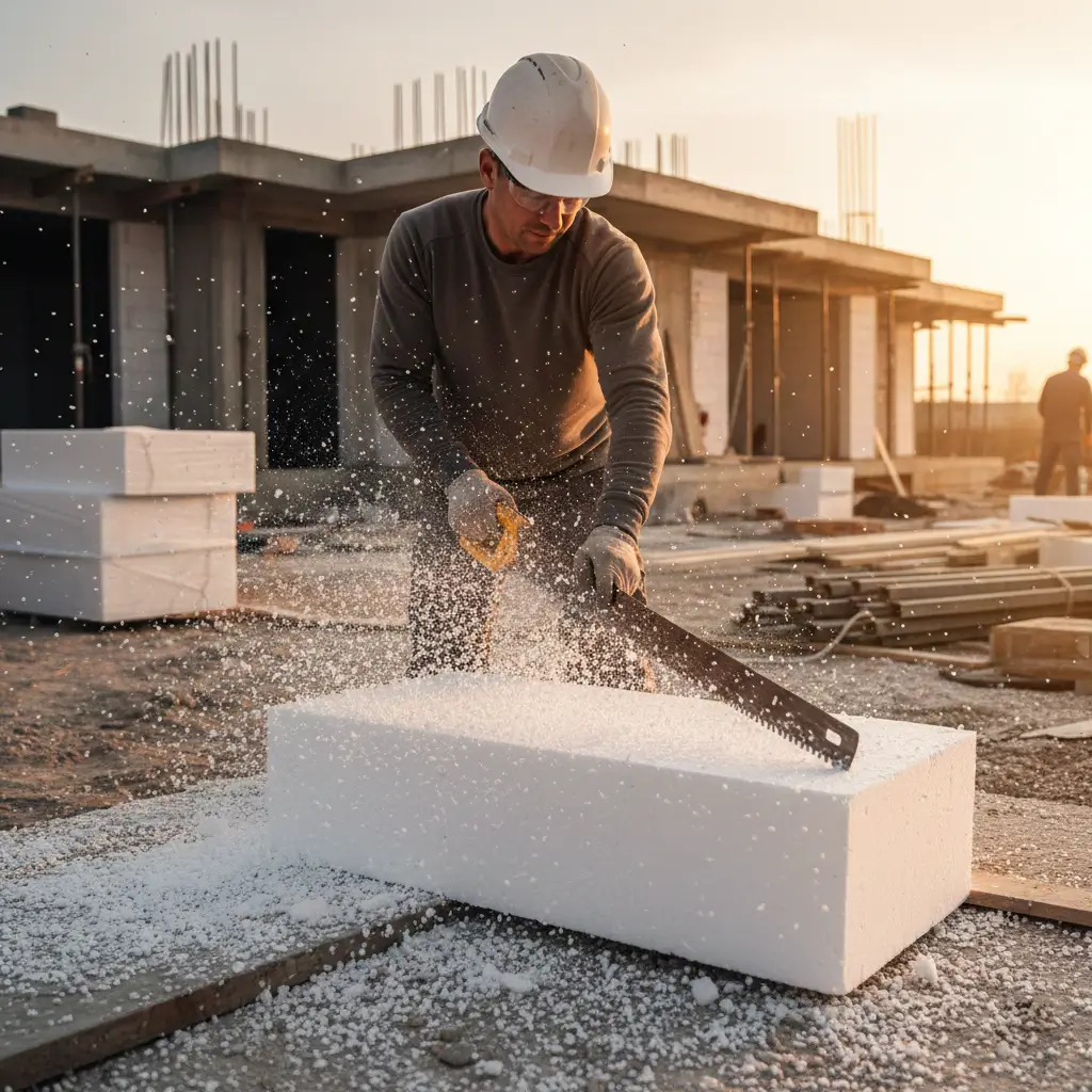 Polystyrene cutting process white debris